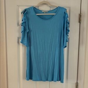 Chic Blue Ruffle Sleeve Women's Tee